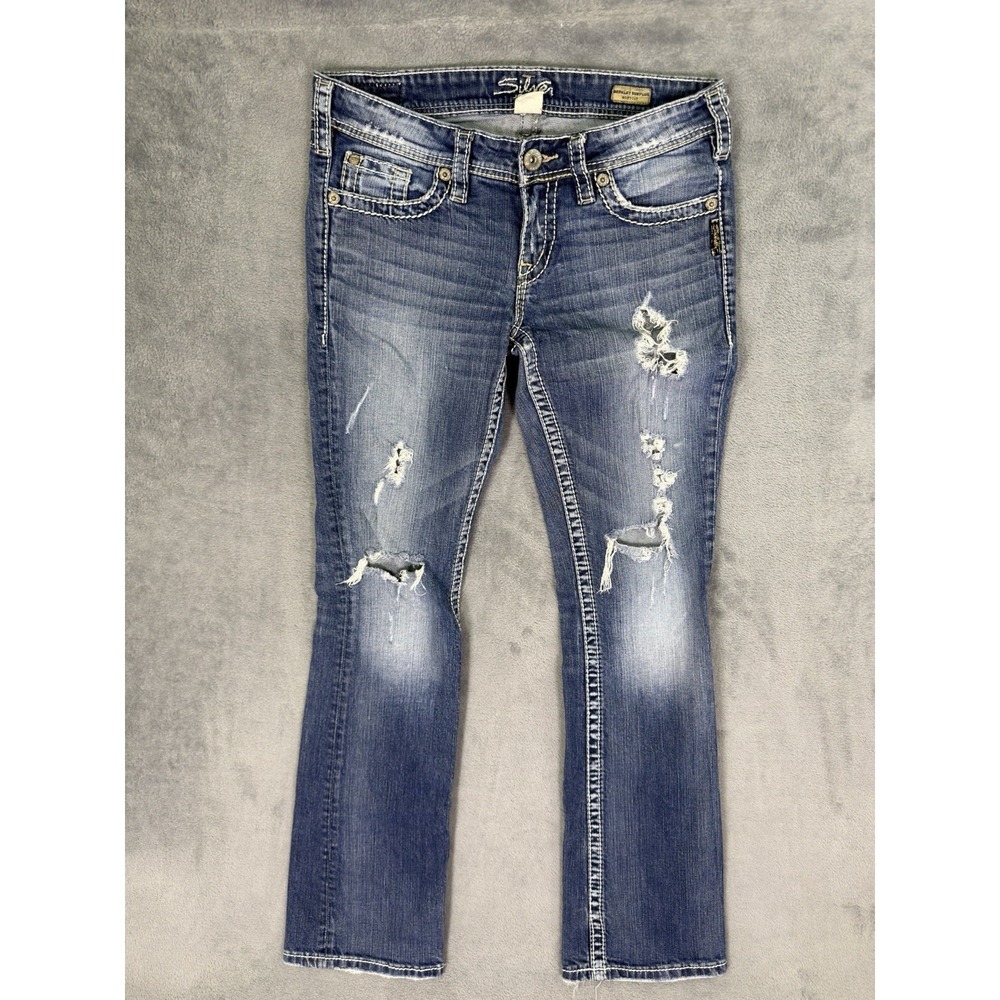 Silver Jeans Womens 28 Blue Bootcut Distressed Denim Berkley Surplus Low Rise - Picture 1 of 12